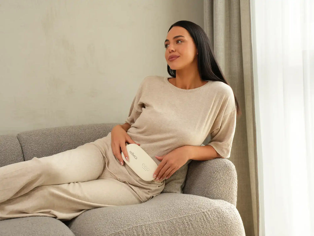كمادة ريليڤا الذكية لتخفيف آلام الدورة الشهرية بالحرارة والتدليك - Reliva smart menstrual pain relief pad with heat and massage
